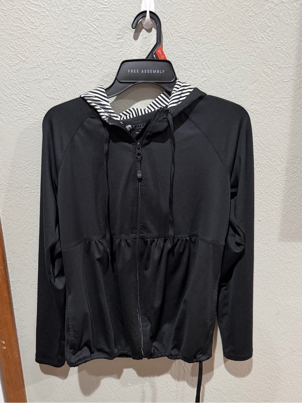 New York & Company Black Hooded Full Zip Sweatshirt Adjustable Euc Size M